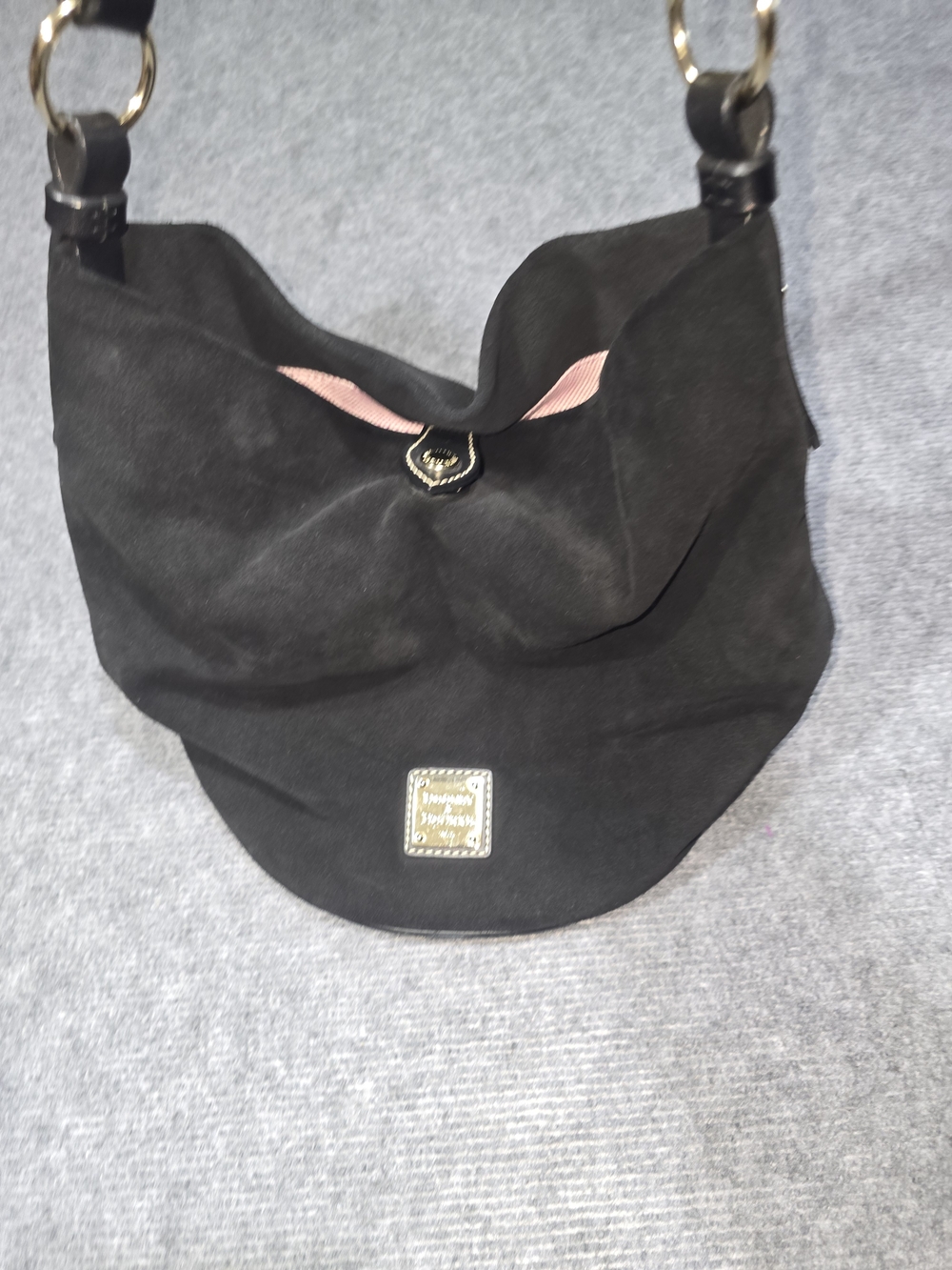 Dooney & Bourke Black Suede Hobo Shoulder Bag Pink Lining Y2K Vintage